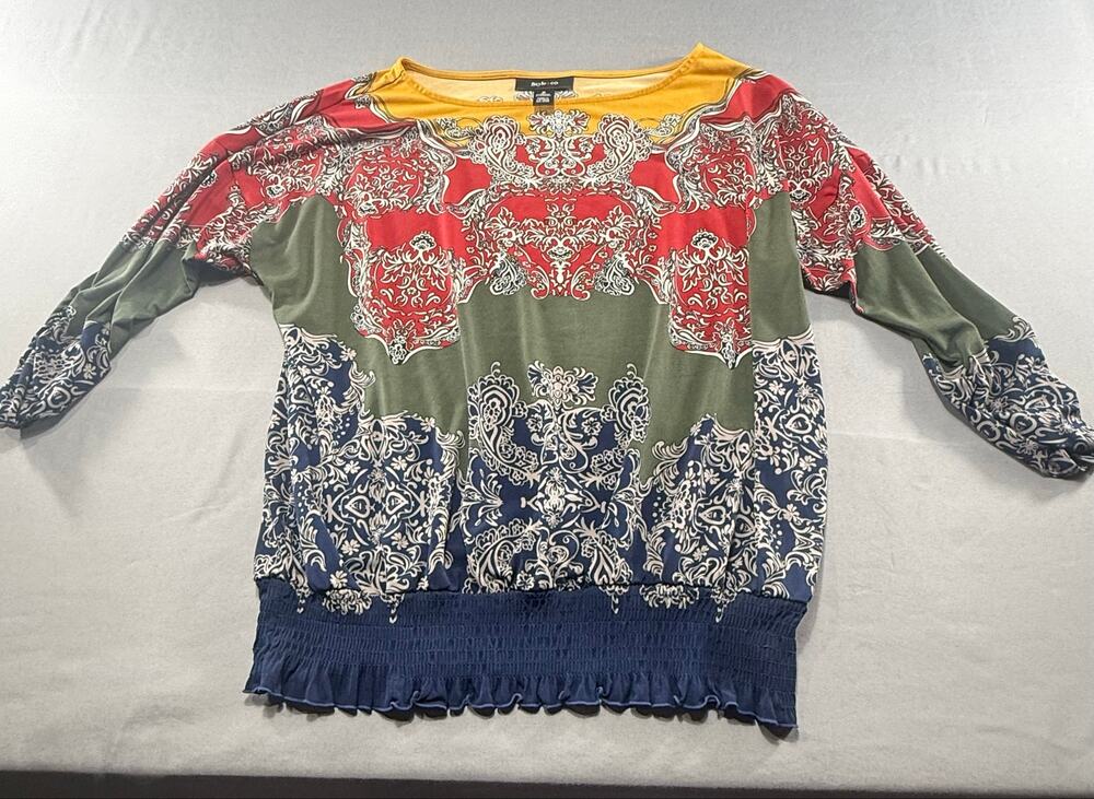 Style & Co Women’s Paisley Baroque Print Smocked Hem Peasant Blouse Multicolor M